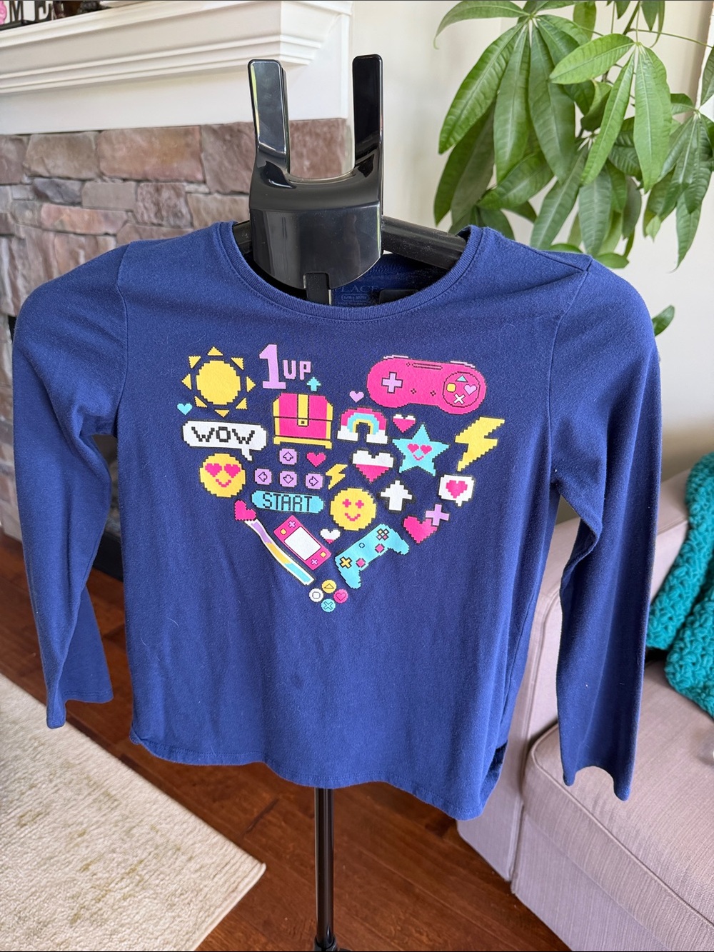 The Children's Place Navy Long-Sleeve Tee with Colorful Gaming Heart